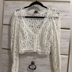 Isabelle’s Cabinet White Lace Long Sleeve Top - Size Small